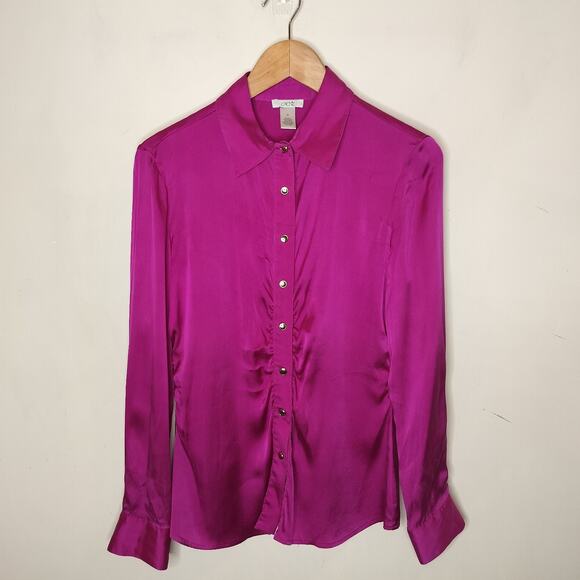 Cache Silk Blouse Button Up Stretch Ruched Long Sleeve - Picture 1 of 8